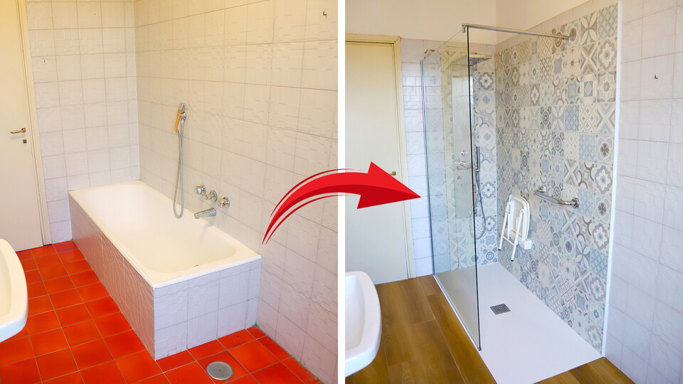 Prima dopo da vasca in doccia